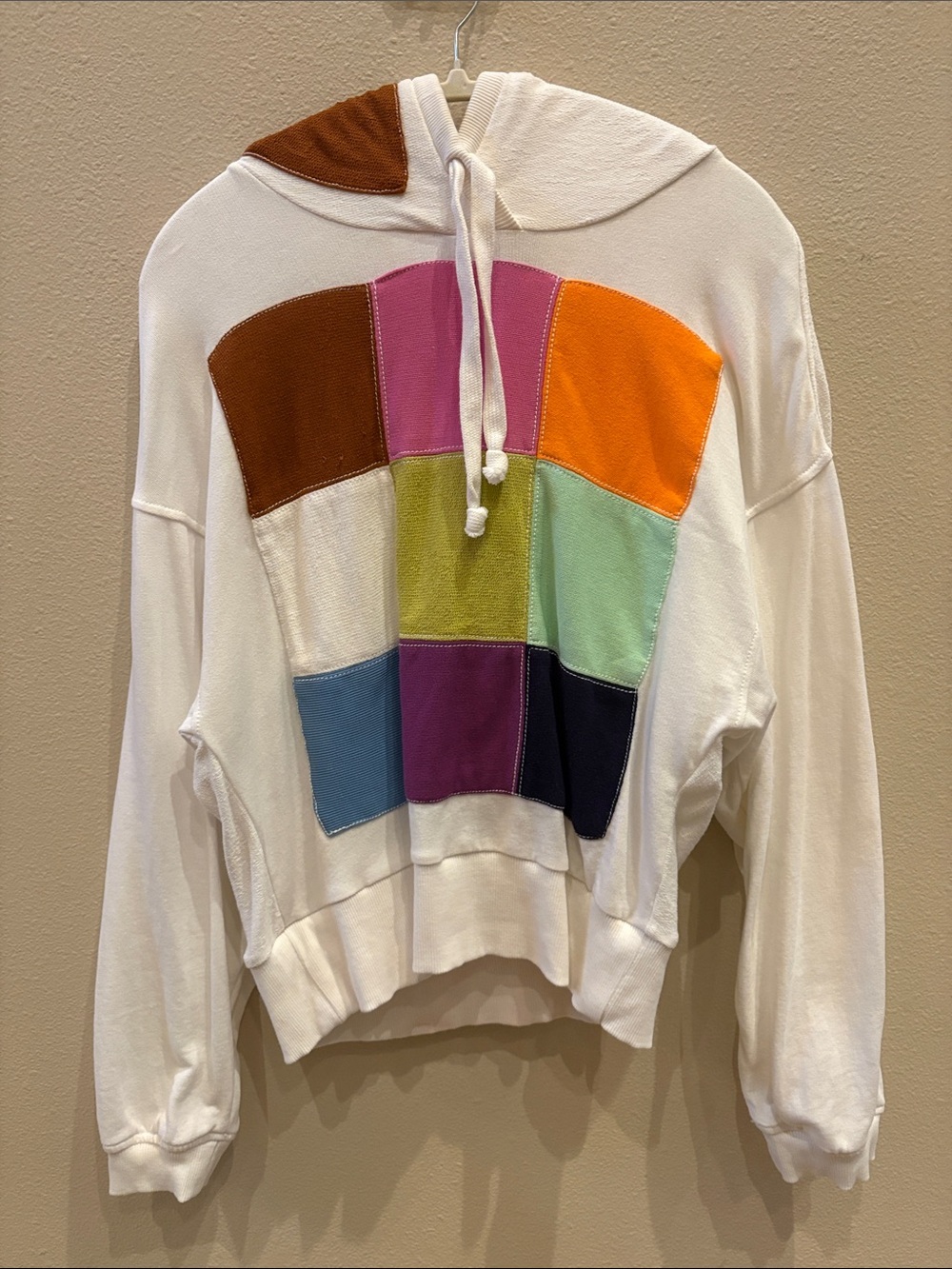 Anthropologie Daily Practice Cream-Colored Patchwork Hoodie